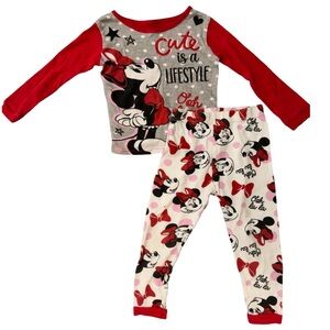 Disney Minnie Mouse Pajama Set Long Sleeve Red White Girls 4